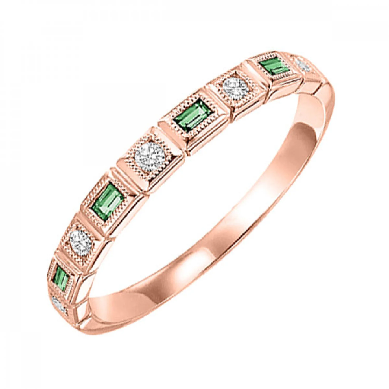 10K Gold Stackable Diamond & Emerald Mixed Bezel Band - Image 3
