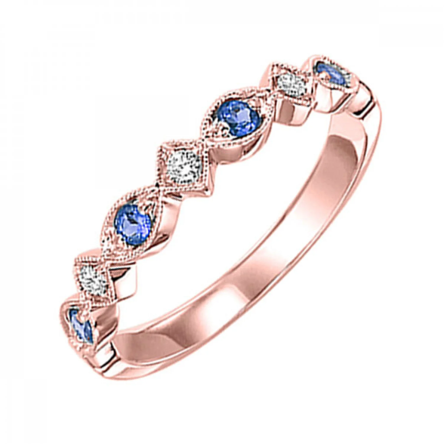 10K Gold Mix Prong Stackable Diamond & Sapphire Band - Image 3
