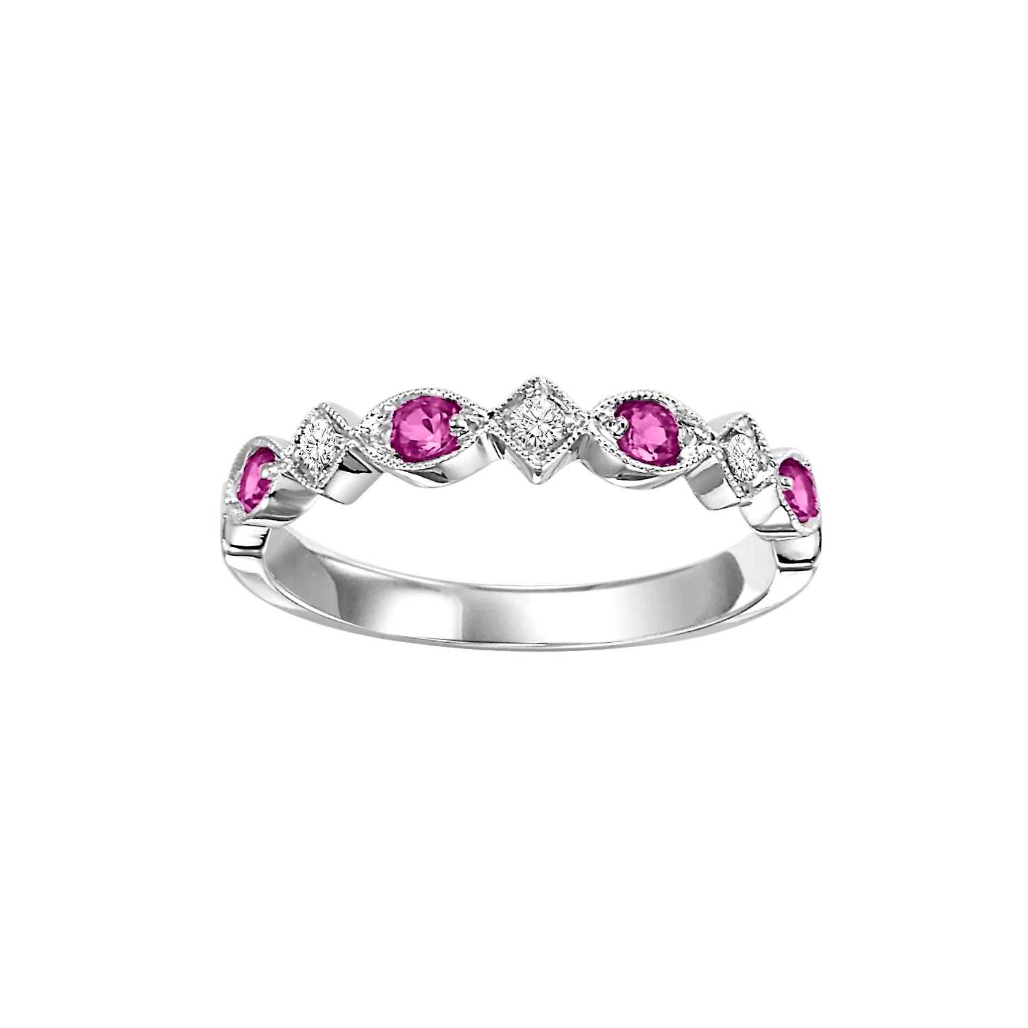 10K White Gold Prong-Set Ruby Band 1/20CT