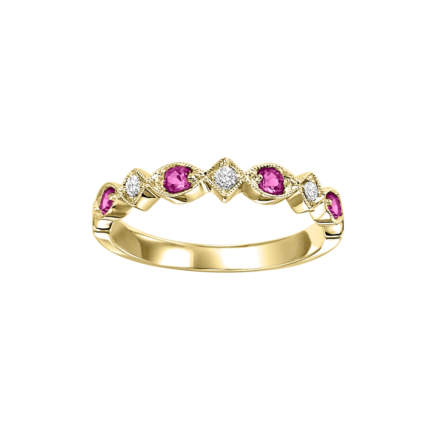 10K Yellow Gold Prong-Set Ruby Band 1/20CT