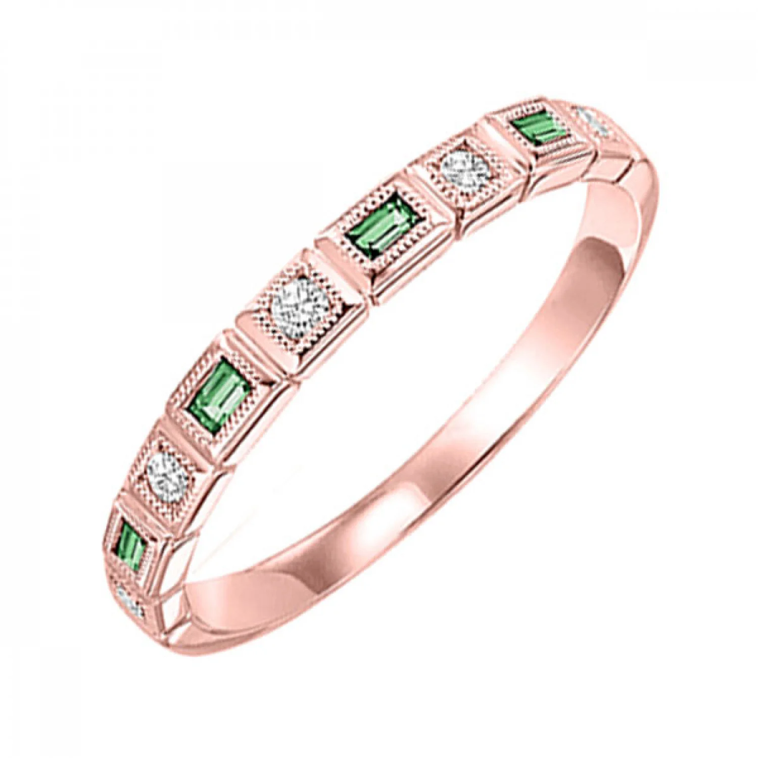14K Gold Stackable Diamond & Emerald Band - Image 3