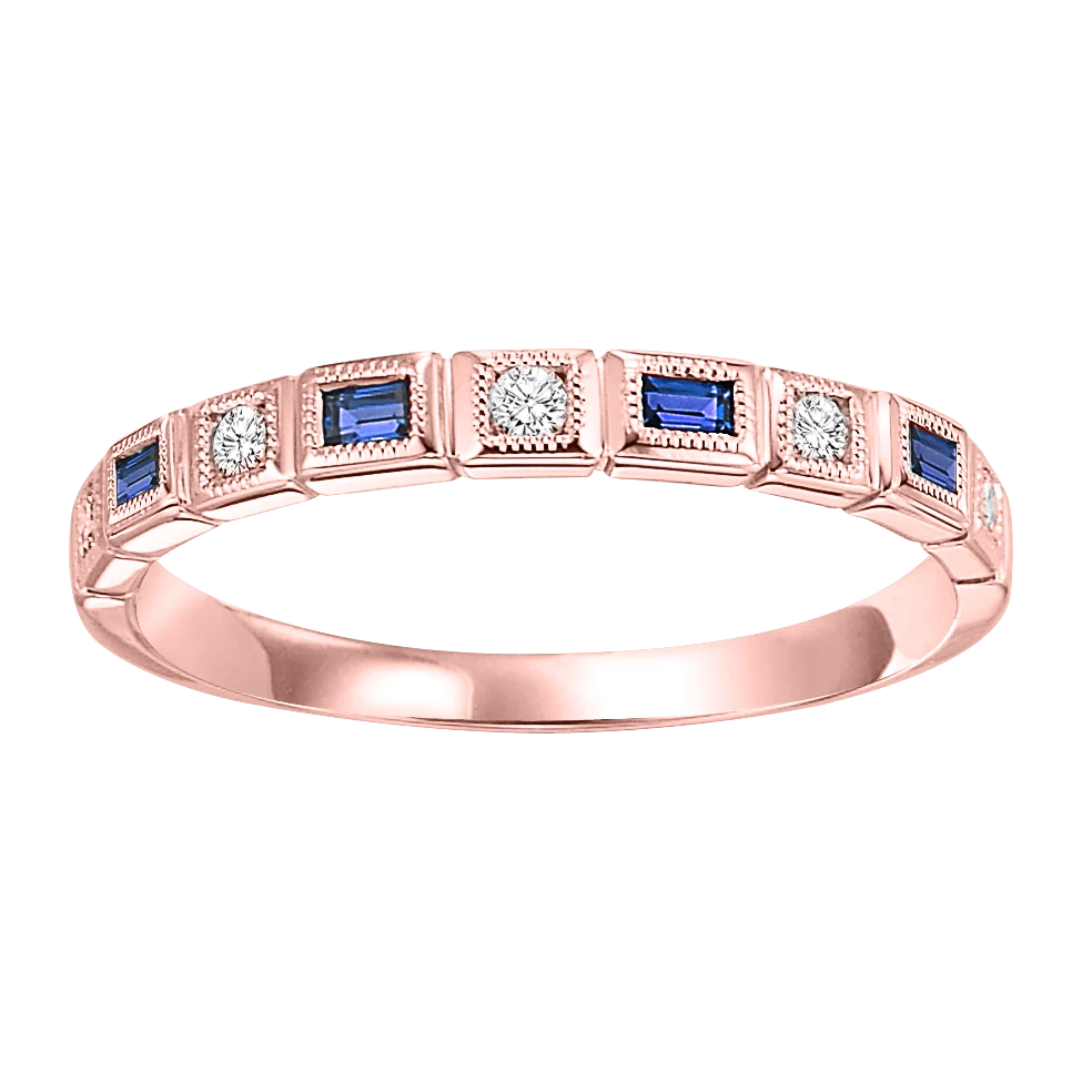 14K Rose Gold Mix Bezel Sapphire Band 1/12CT