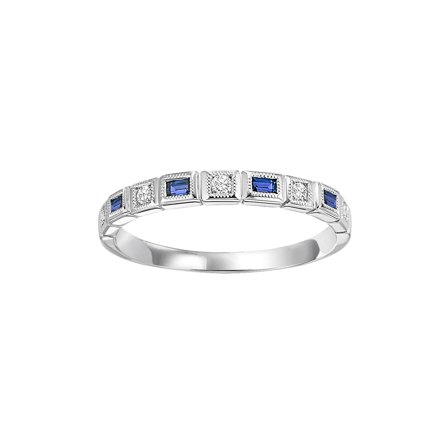 14K White Gold Mix Bezel Sapphire Band 1/12CT