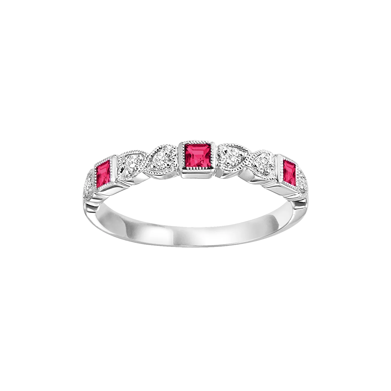 14K Gold Stackable Diamond & Ruby Band