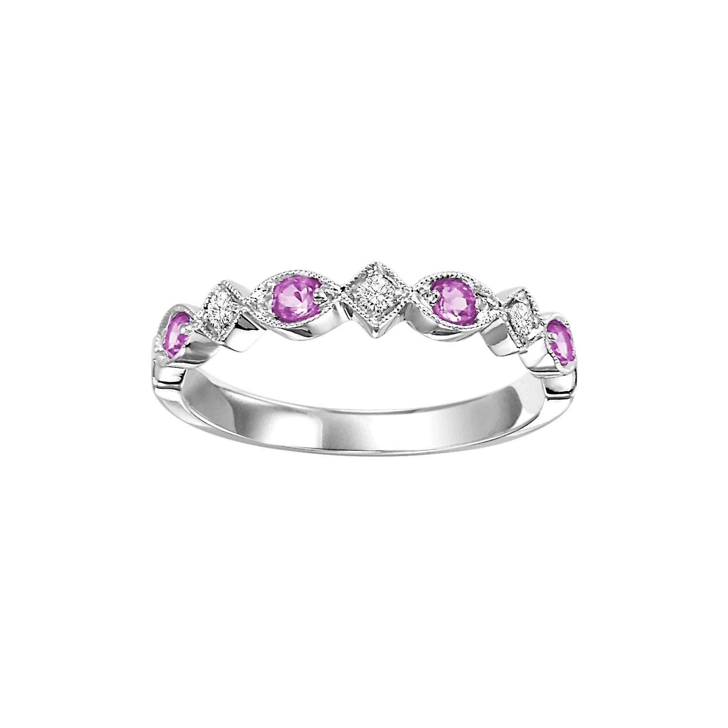 14K White Gold Mix Prong Pink Sapphire Band 1/20CT