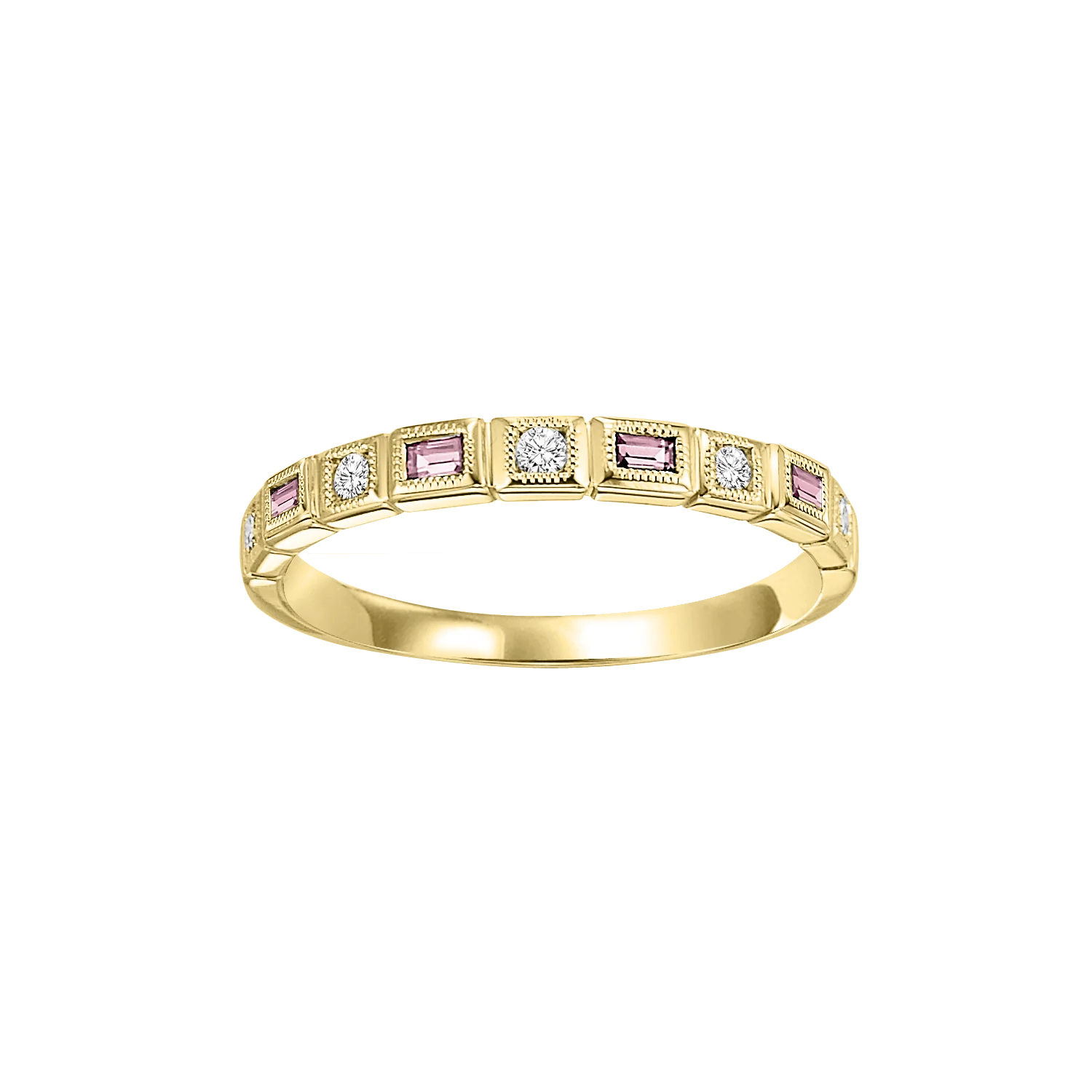 10k Yellow Gold Mix Bezel Pink Tourmaline Band 1/10CT
