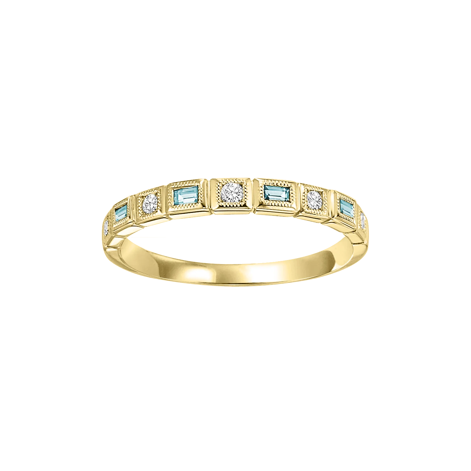 10K Yellow Gold Mix Bezel Blue Topaz Band 1/10CT
