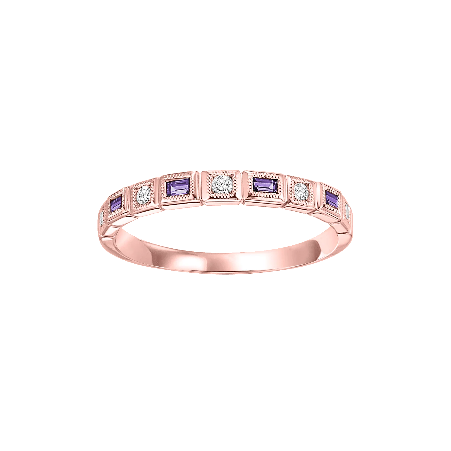 10K Rose Gold Mix Bezel Amethyst Band 1/10CT