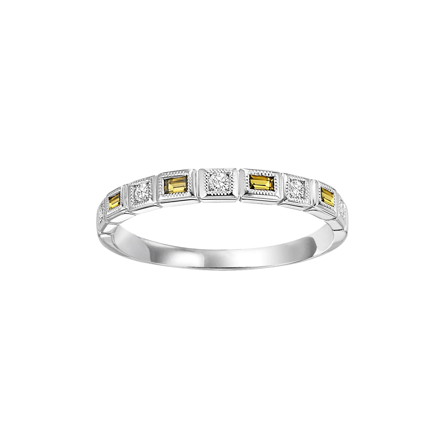 10K White Gold Mix Bezel Citrine Band 1/10CT