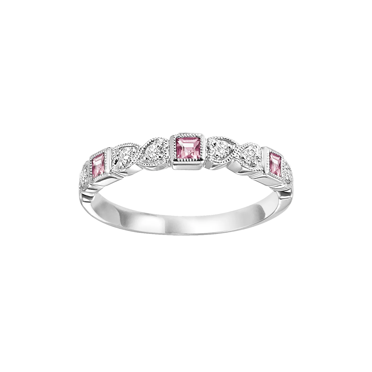 10k White Gold Mix Bezel Pink Tourmaline Band 1/10CT