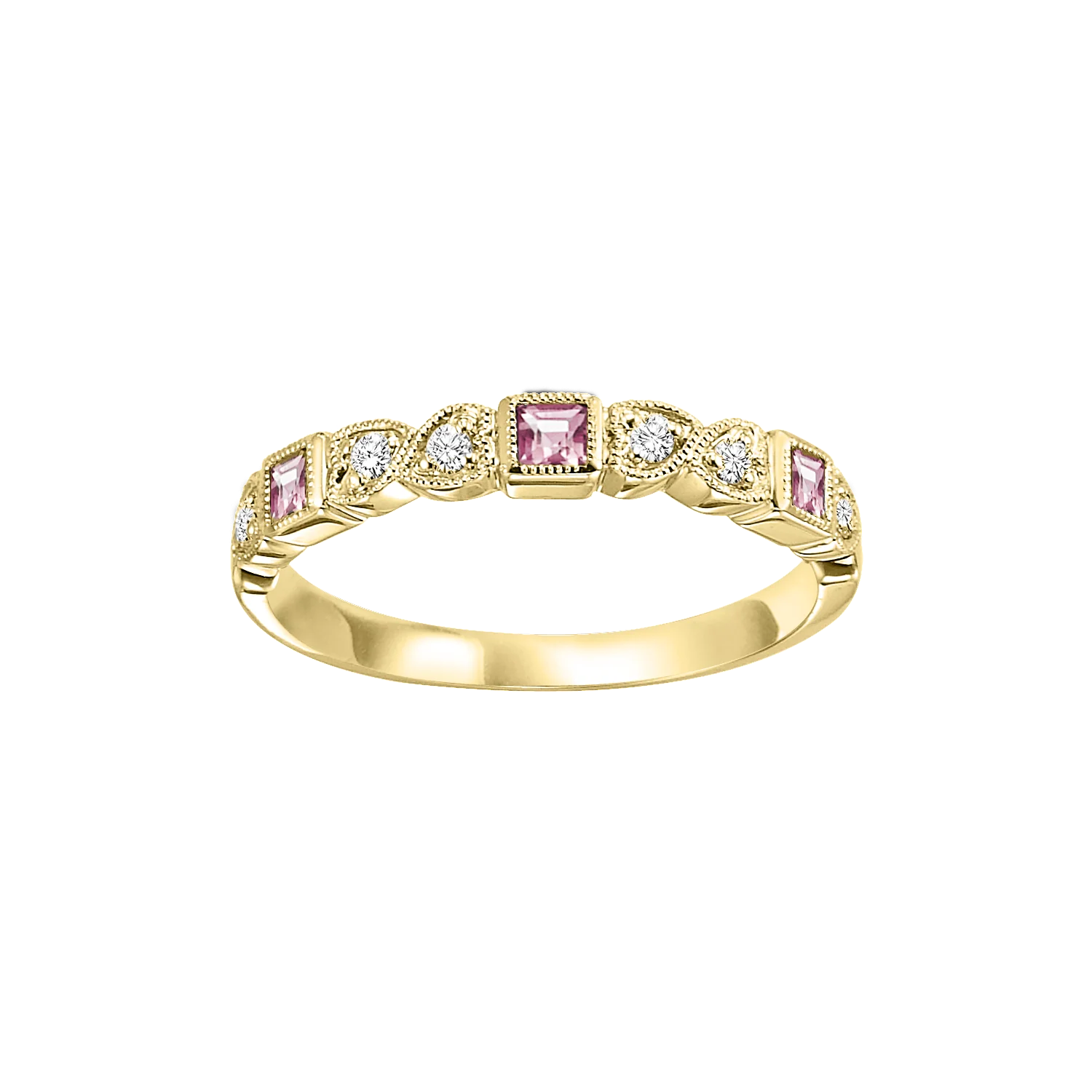 10k Yellow Gold Mix Bezel Pink Tourmaline Band 1/10CT