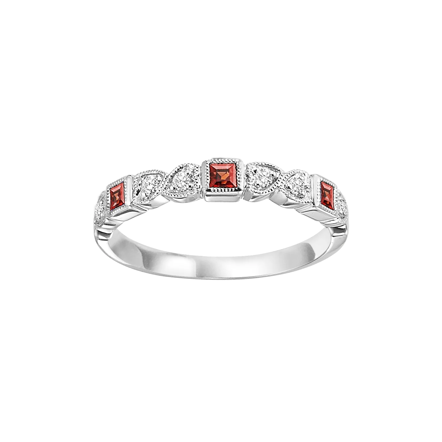 Mix Bezel Garnet Band 1/10CT in 10k White Gold