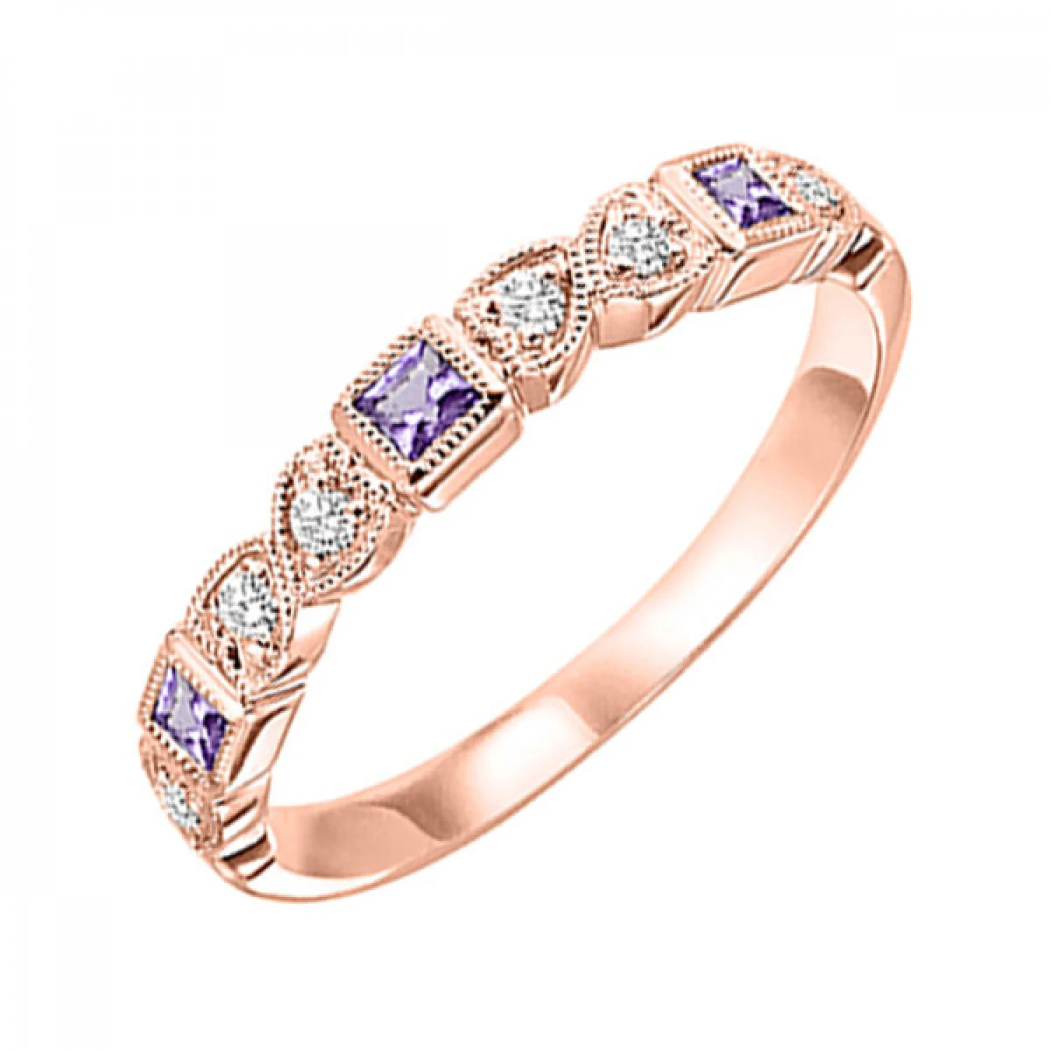 10K Gold Stackable Diamond & Amethyst Band - Image 3