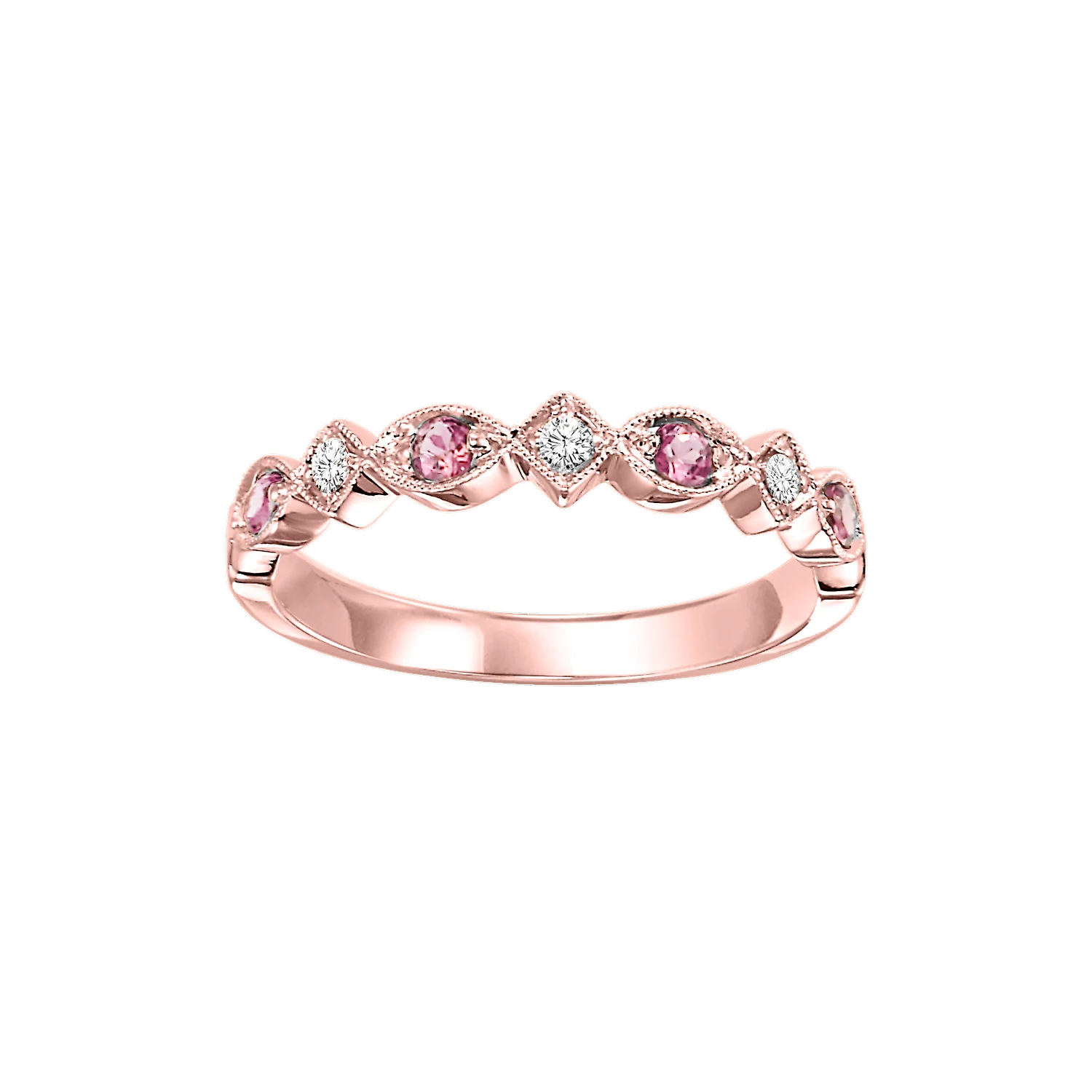 10k Rose Gold Mix Prong Pink Tourmaline Band 1/20CT