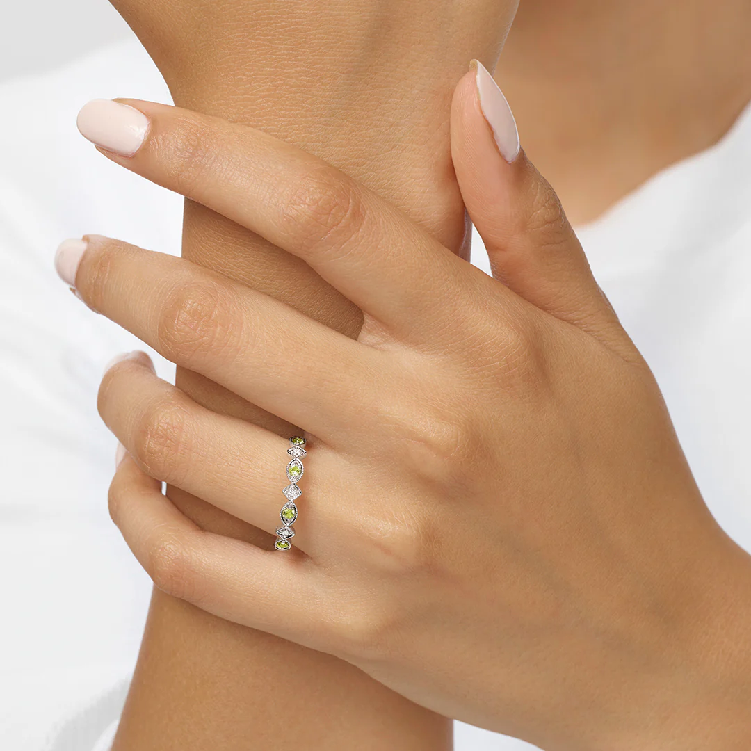 10K Gold Stackable Peridot Band 1/20CT - Image 4