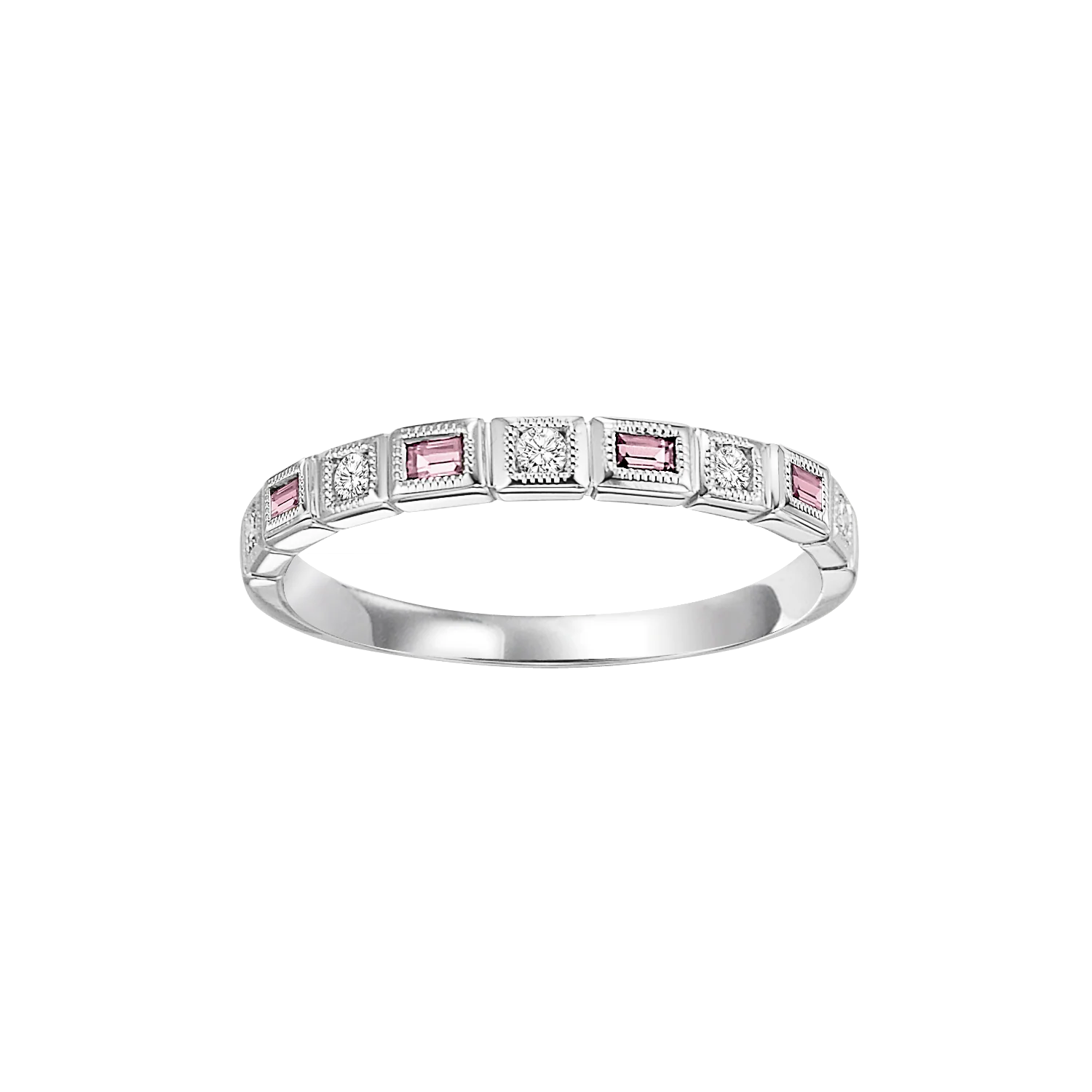 14k White Gold Mix Bezel Pink Tourmaline Band 1/12CT