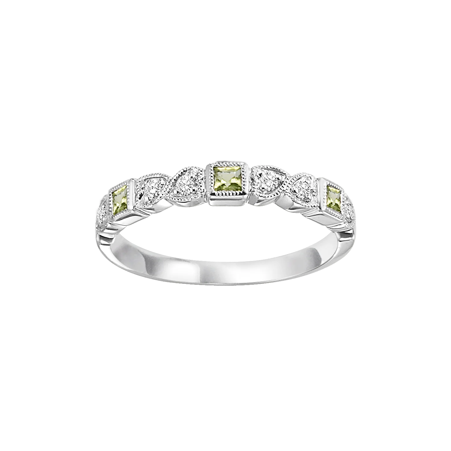 14K White Gold Mix Bezel Peridot Band 1/10CT