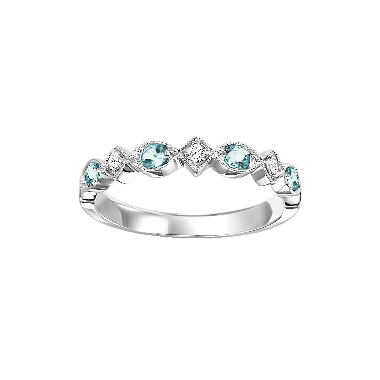 14K White Gold Mix Prong Blue Topaz Band 1/25CT