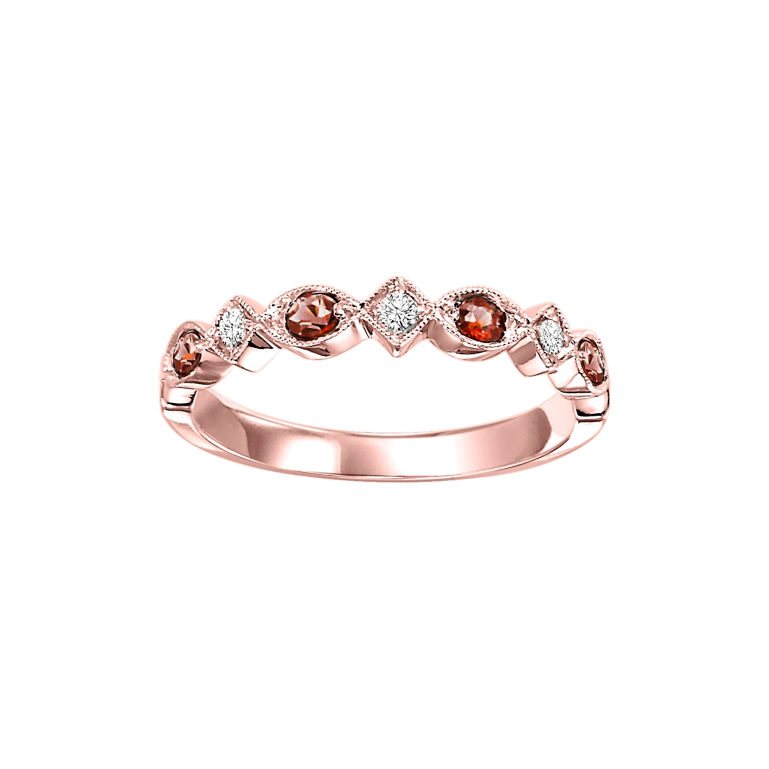 14K Rose Gold Mix Prong Garnet Band 1/20CT