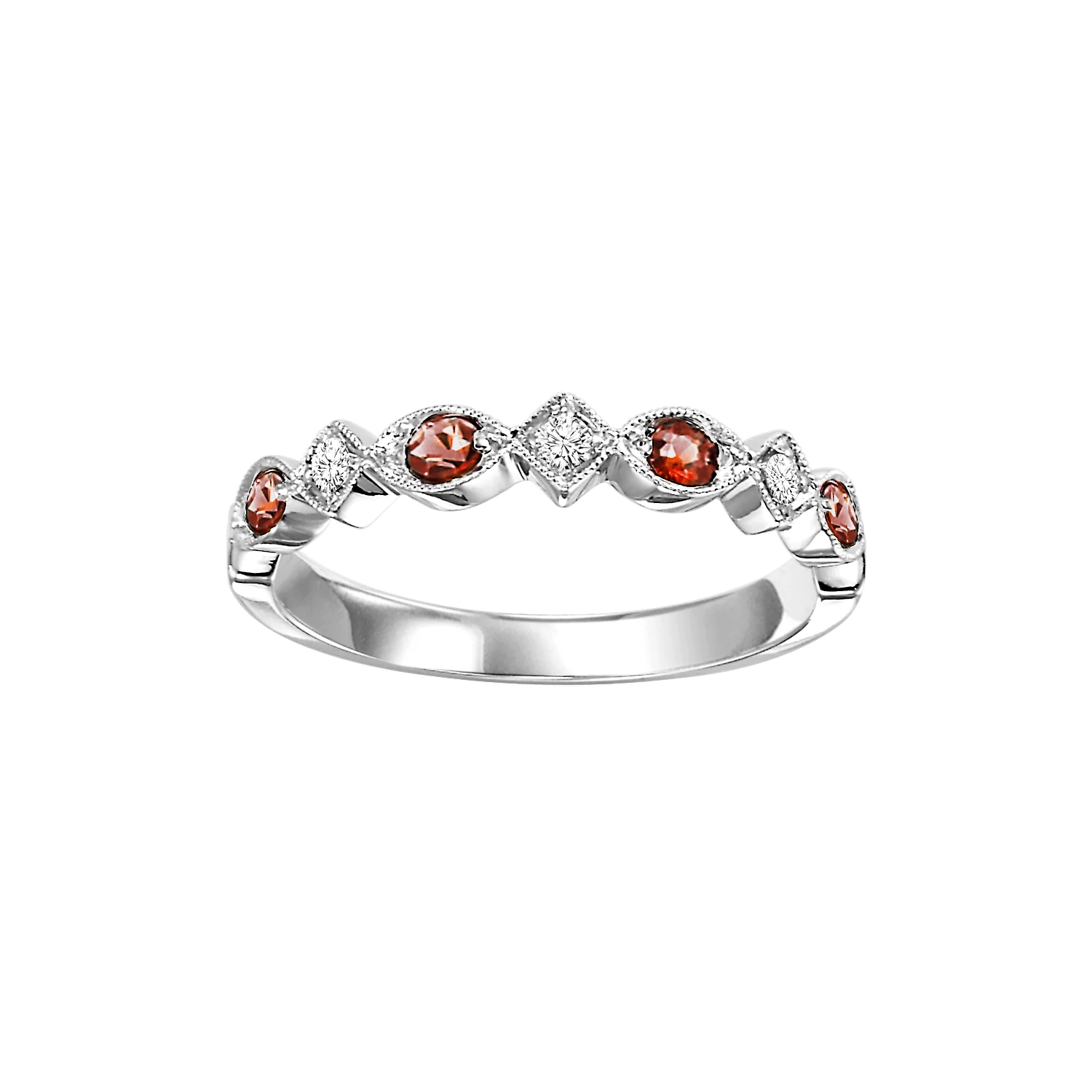 14K White Gold Mix Prong Garnet Band 1/20CT