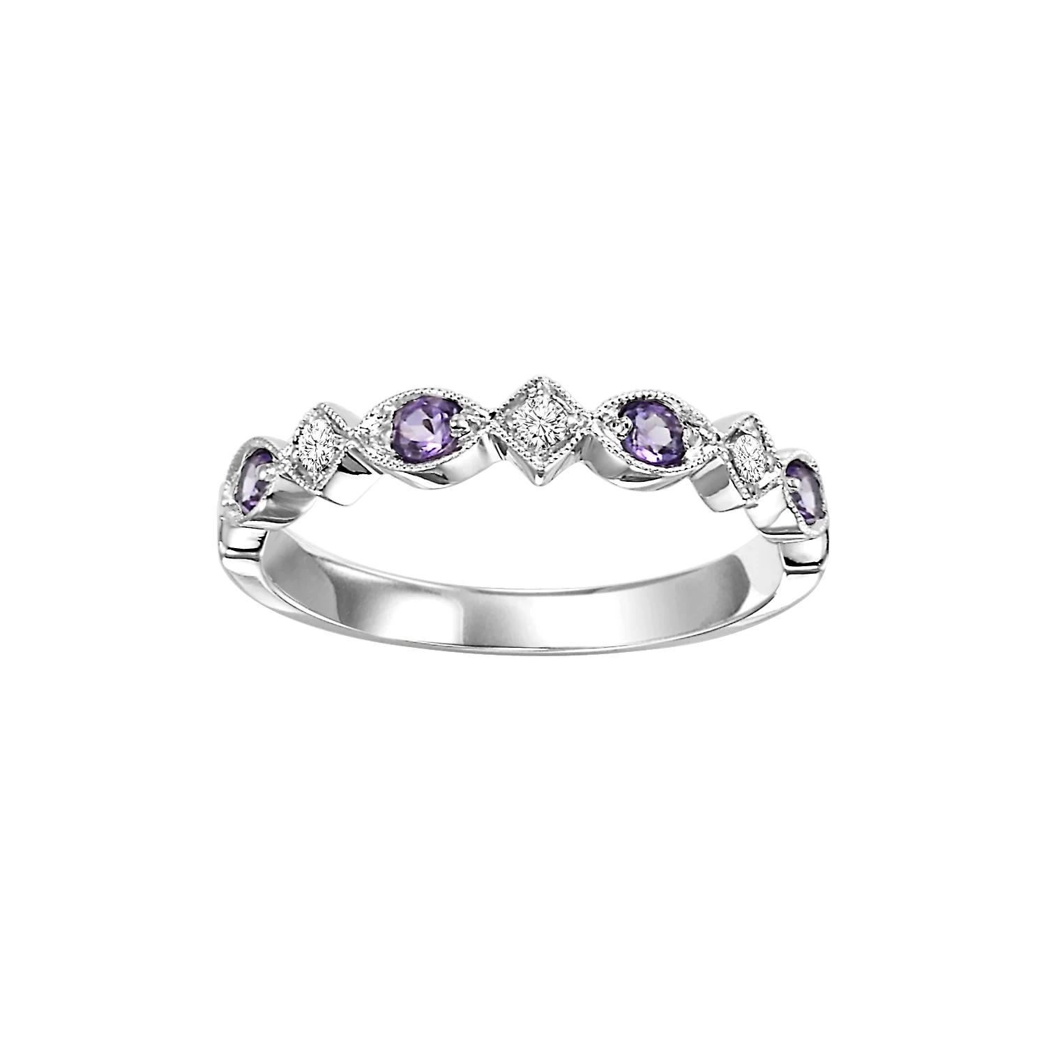 14K White Gold Mix Prong Amethyst Band 1/20CT