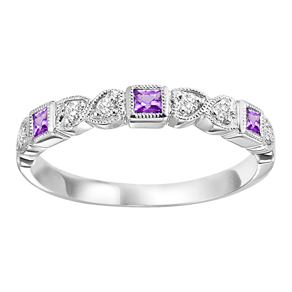 10K White Gold Mix Bezel Amethyst Band 1/12CT