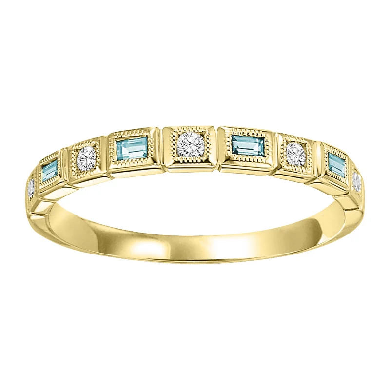 10K Yellow Gold Mix Bezel Aquamarine Band 1/12CT