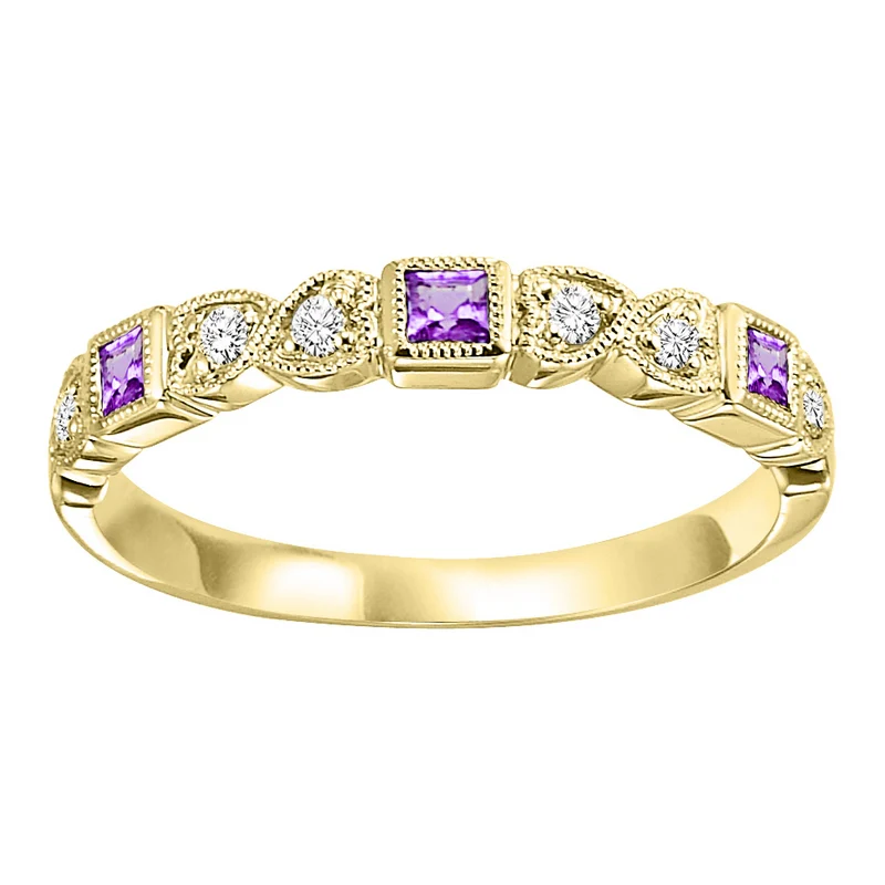 10K Yellow Gold Mix Bezel Alexandrite Band 1/10CT