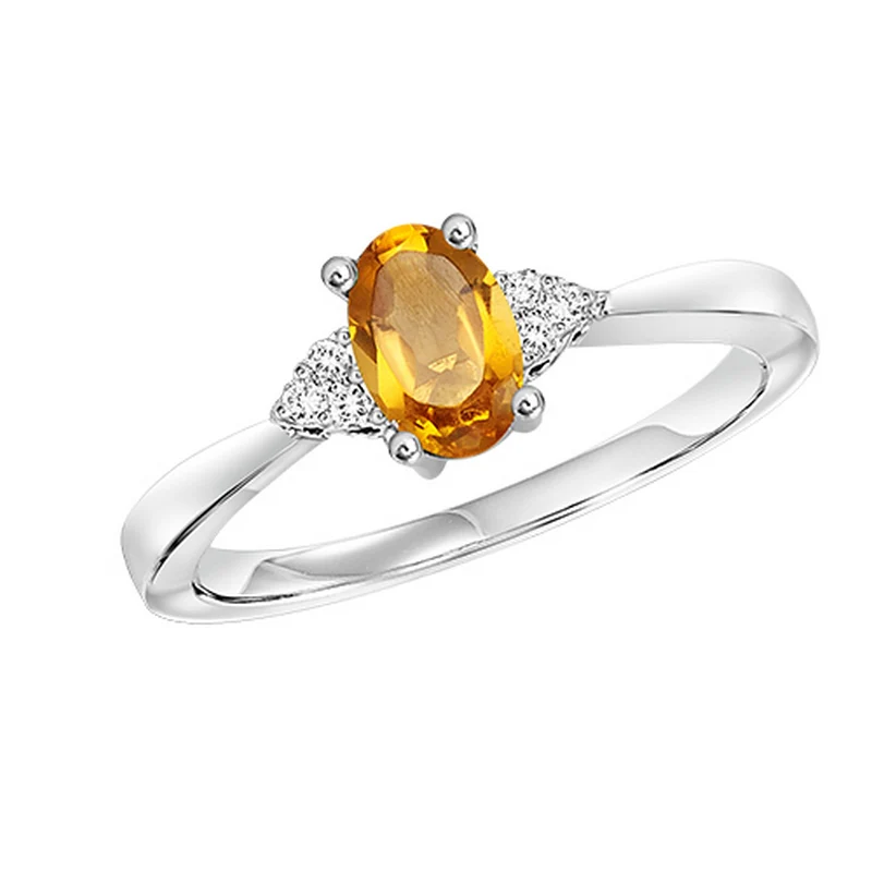10K White Gold Citrine & Diamond Ring 1/25CT