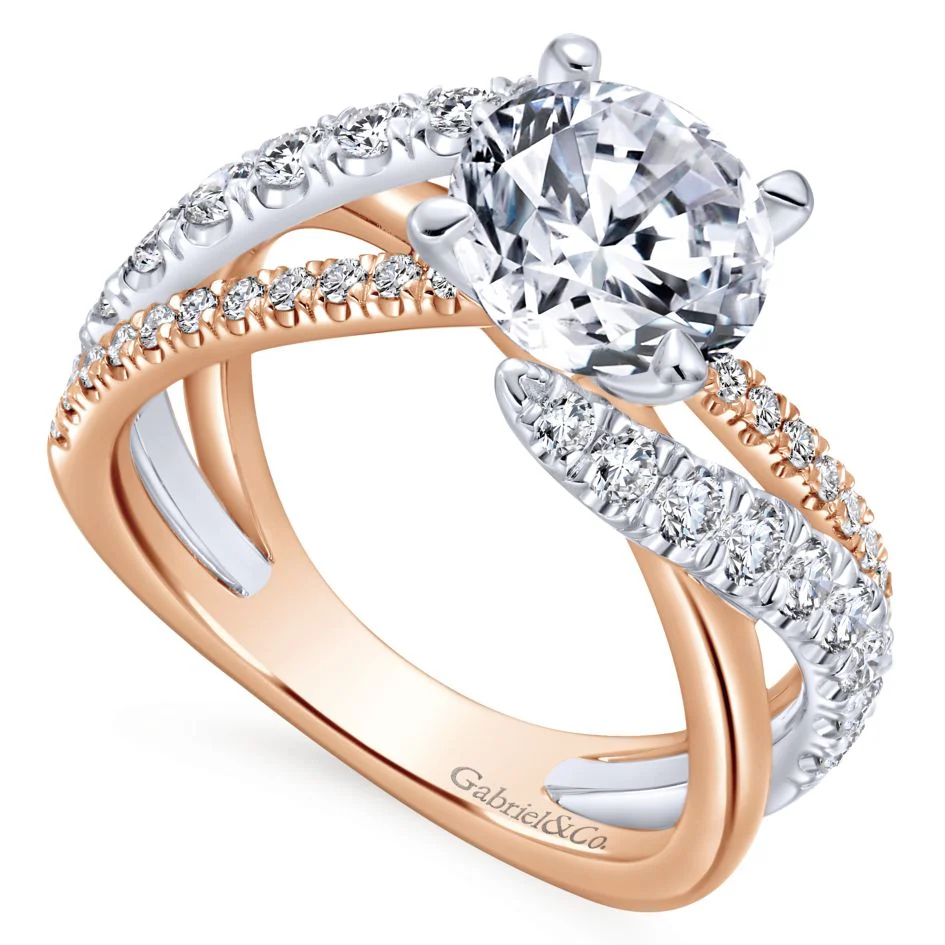 Gabriel Bridal Collection White and Pink Gold Free Form Engagement Ring (0.79 ctw) - Image 3
