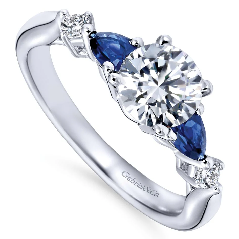 Gabriel Bridal Collection White Gold Diamond And Sapphire Twisted Shank Engagement Ring with Rounded Shank (0.1 ctw) - Image 3
