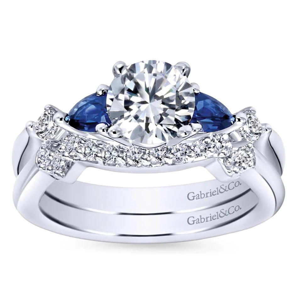 Gabriel Bridal Collection White Gold Diamond And Sapphire Twisted Shank Engagement Ring with Rounded Shank (0.1 ctw) - Image 4