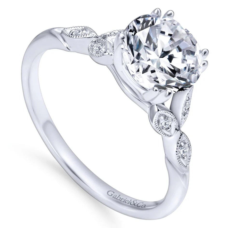 Gabriel Bridal Collection White Gold Diamond Cathedral Setting Straight Shank Engagement Ring (0.08 ctw) - Image 3
