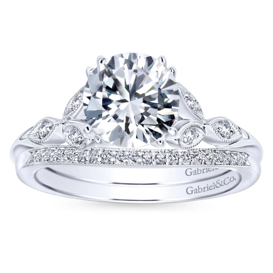 Gabriel Bridal Collection White Gold Diamond Cathedral Setting Straight Shank Engagement Ring (0.08 ctw) - Image 4
