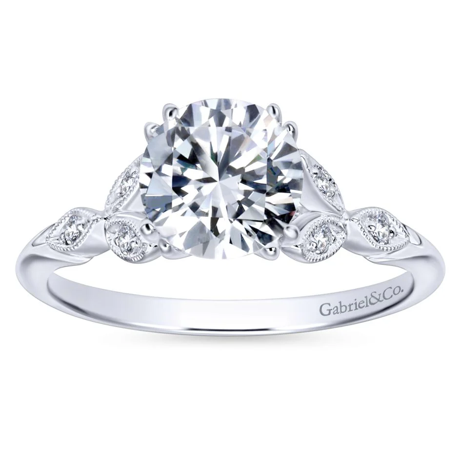 Gabriel Bridal Collection White Gold Diamond Cathedral Setting Straight Shank Engagement Ring (0.08 ctw) - Image 5