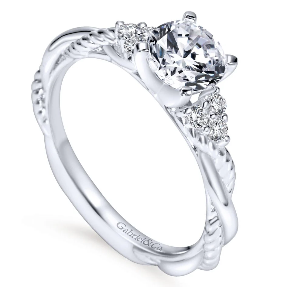 Gabriel Bridal Collection White Gold Diamond Criss Cross Riata Engagement Ring (0.13 ctw) - Image 3