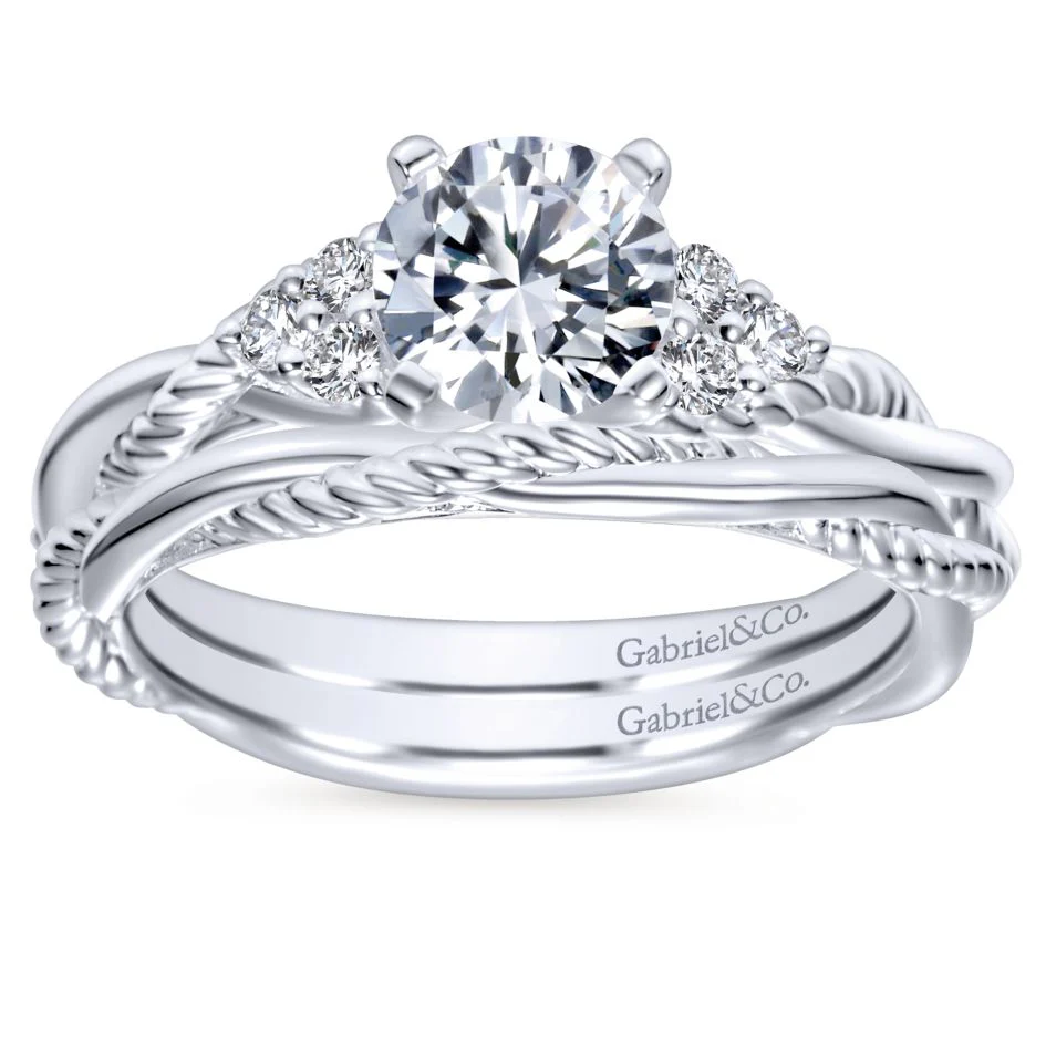 Gabriel Bridal Collection White Gold Diamond Criss Cross Riata Engagement Ring (0.13 ctw) - Image 4