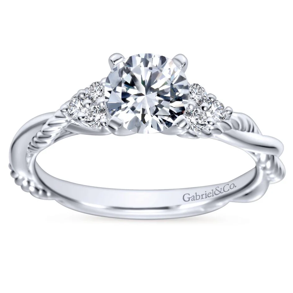 Gabriel Bridal Collection White Gold Diamond Criss Cross Riata Engagement Ring (0.13 ctw) - Image 5