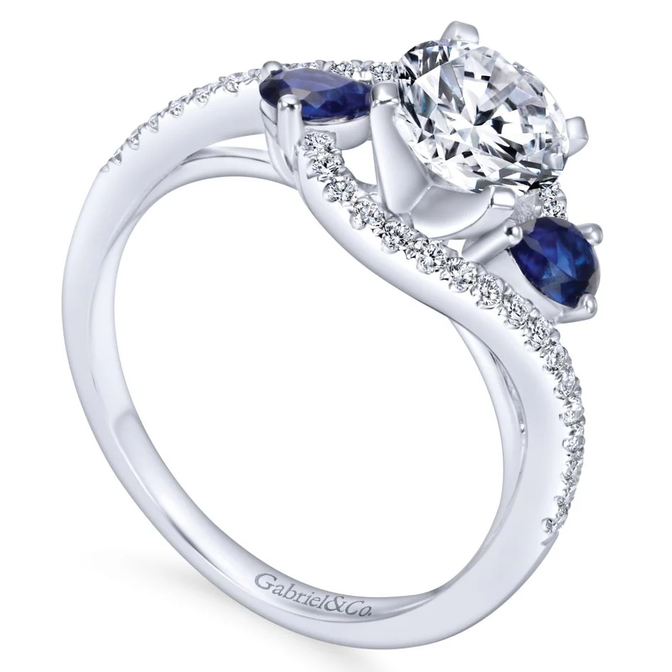 Gabriel Bridal Collection White Gold Diamond Diamond Accent And Sapphire Bypass Engagement Ring (0.2 ctw) - Image 3