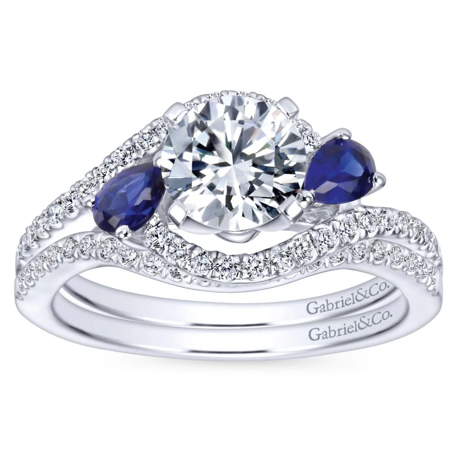 Gabriel Bridal Collection White Gold Diamond Diamond Accent And Sapphire Bypass Engagement Ring (0.2 ctw) - Image 4