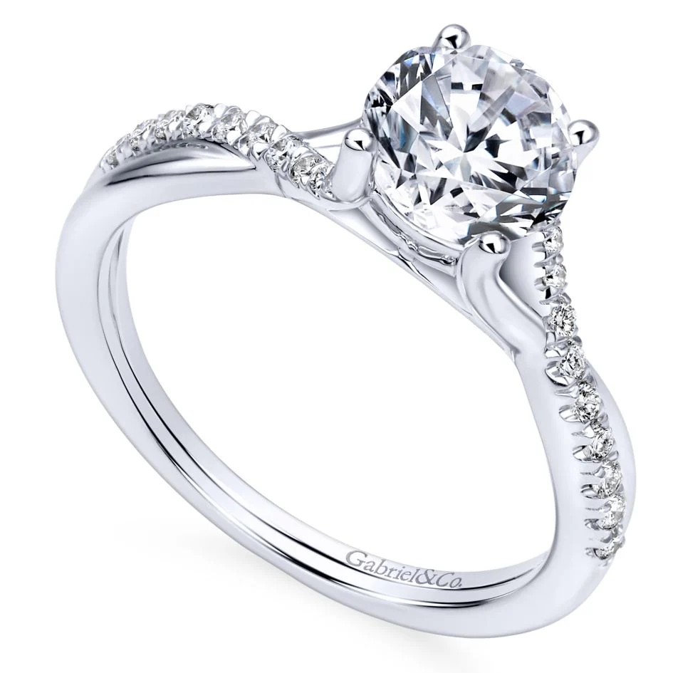 Gabriel Bridal Collection White Gold Diamond Diamond Accent Criss Cross Engagement Ring with Cathedral Setting (0.15 ctw) - Image 3
