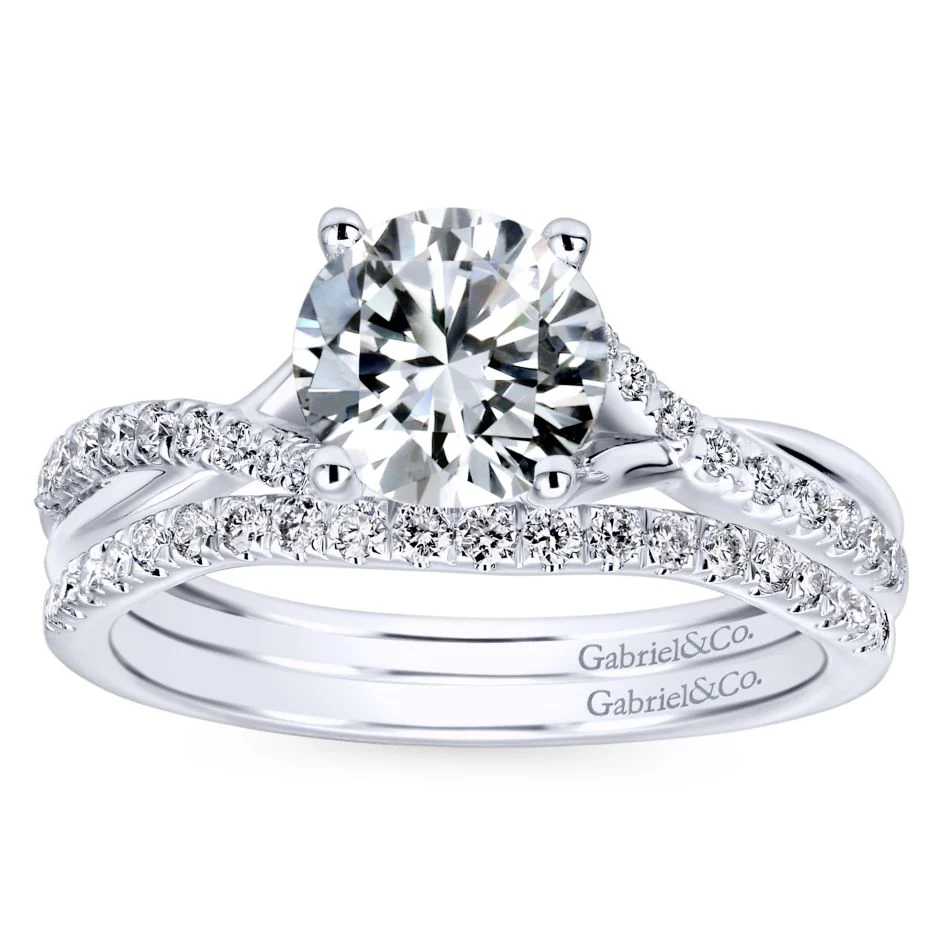 Gabriel Bridal Collection White Gold Diamond Diamond Accent Criss Cross Engagement Ring with Cathedral Setting (0.15 ctw) - Image 4