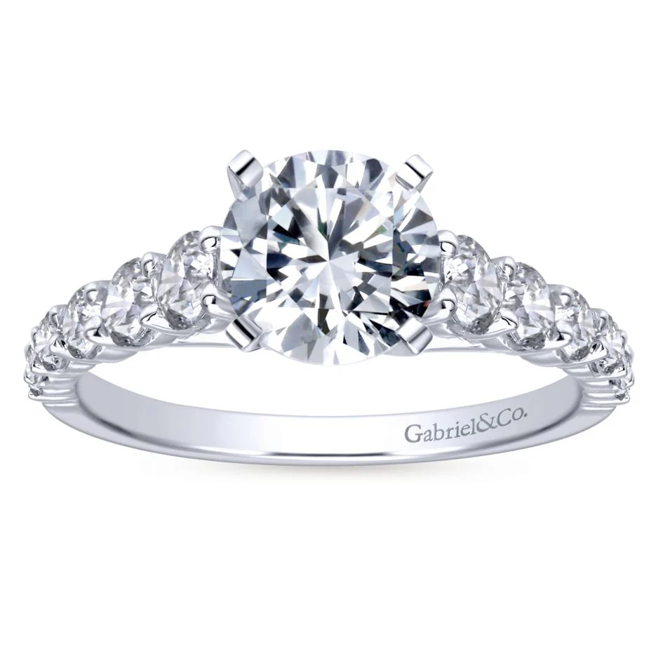 Gabriel Bridal Collection White Gold Diamond Graduating Diamond Accent with Straight Cathedral Setting Engagement Ring (1 ctw) - Image 5