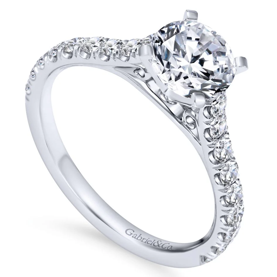 Gabriel Bridal Collection White Gold Diamond Straight Engagement Ring with Bold Diamond Accent Shank (0.54 ctw) - Image 3