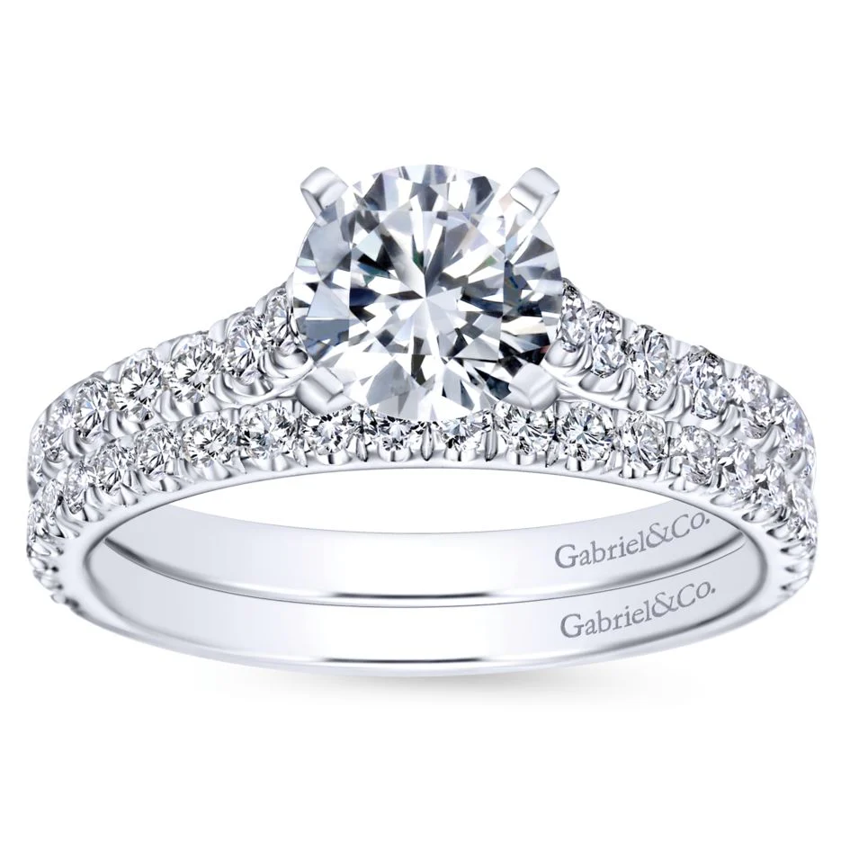 Gabriel Bridal Collection White Gold Diamond Straight Engagement Ring with Bold Diamond Accent Shank (0.54 ctw) - Image 4