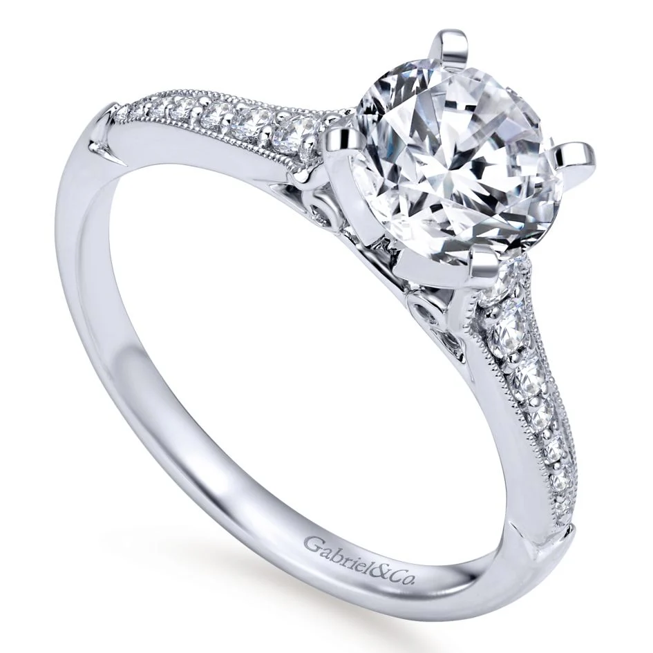 Gabriel Bridal Collection White Gold Diamond Straight Milgrain Channel Engagement Ring (0.2 ctw) - Image 3