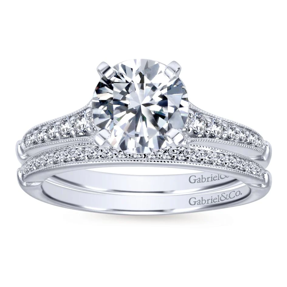 Gabriel Bridal Collection White Gold Diamond Straight Milgrain Channel Engagement Ring (0.2 ctw) - Image 4