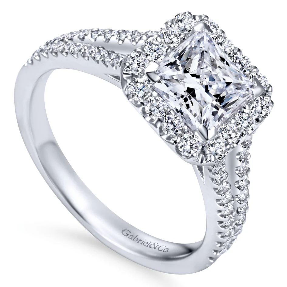 Gabriel Bridal Collection White Gold Halo and Diamond Accent Split Shank Diamond Engagement Ring (0.57 ctw) - Image 3