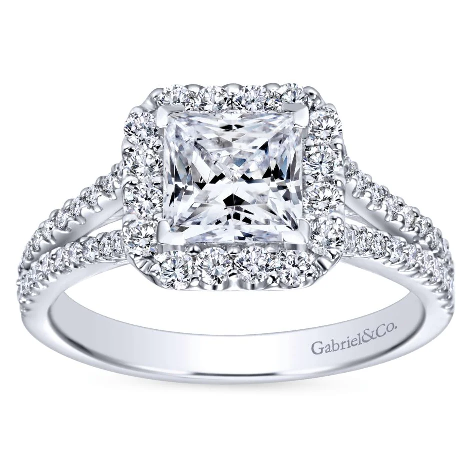 Gabriel Bridal Collection White Gold Halo and Diamond Accent Split Shank Diamond Engagement Ring (0.57 ctw) - Image 5