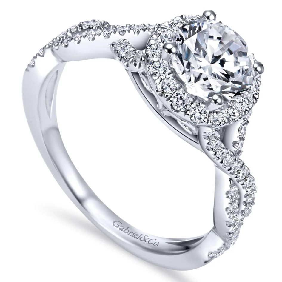 Gabriel Bridal Collection White Gold Halo and Twisted Diamond Diamond Accent Shank Engagement Ring (0.42 ctw) - Image 3
